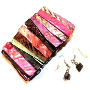 Mother of Pearl Sea Shell Stretch Sand Beach Bracelet Earrings Set